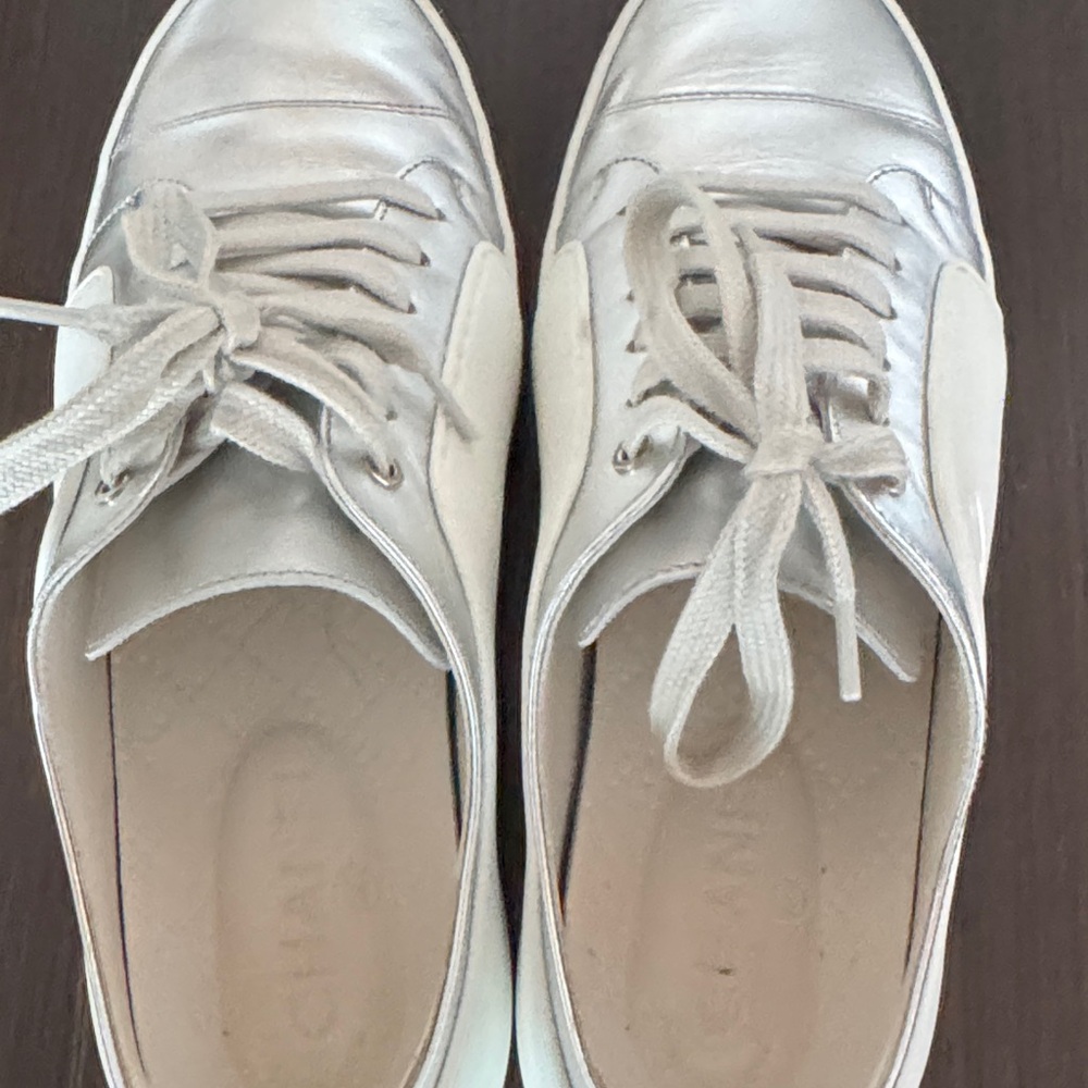 CHANEL White and Silver Logo Sneakers - Picture 7 of 10